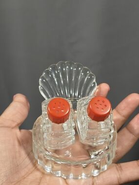 Vintage Clear Glass Salt and Pepper Shaker Set with Red Caps